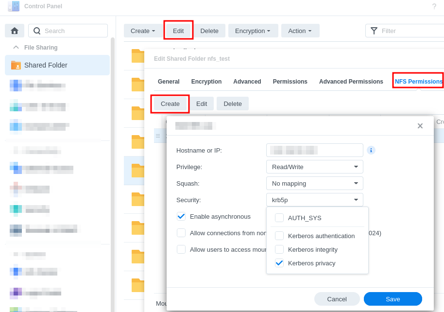 Image: DSM Control Panel - File Sharing